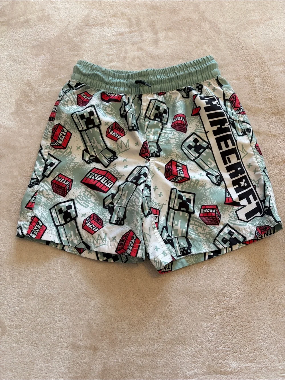 Boys' Light Green Creeper Print Swim Shorts